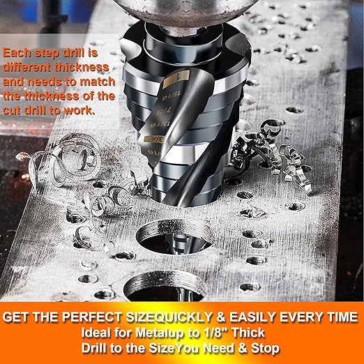 Four Spiral Flute Step Drill Bit for Metal,M35 Cobalt Unibit Step Drill Bit Set 1/4"-1" (30 pcs),Wear-Resistant AlTiN Coated,1/4" Hex Shank for Metal, Stainless Steel, Aluminum, Plastic