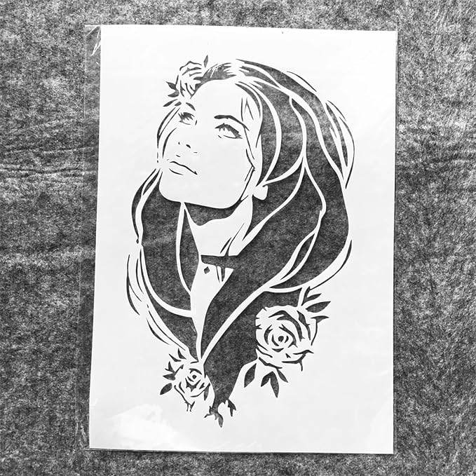 TIAMECH A4 Reusable Woman Long Flowing Hair Stencil - Image 2