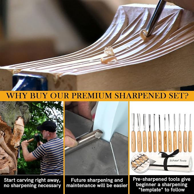 Schaaf Tools Hand-Sharpened Wood Carving Tools Set of 12 Chisels and Gouges - Image 6