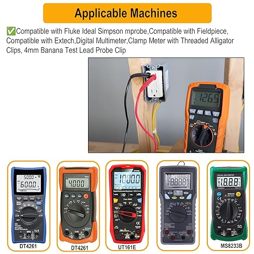 ZIBOO KIT-14 Test Lead Set,Compatible with Fluke Ideal Simpson mprobe/Fieldpiece/Extech/Digital Multimeter/Clamp Meter 4mm Banana Test Lead Probe Clip Substitute Klein Tools 69410