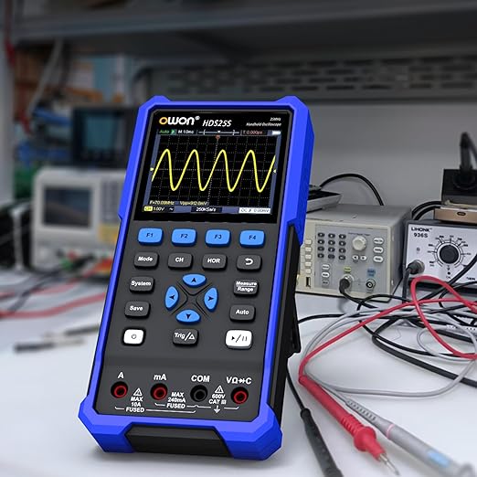 OWON Oscilloscope Multimeter, OWON HDS25S Dual Channel Handheld Oscilloscope with 10MHz Waveform Generator with 250 MSa/s Sample Rate for Multi Tester