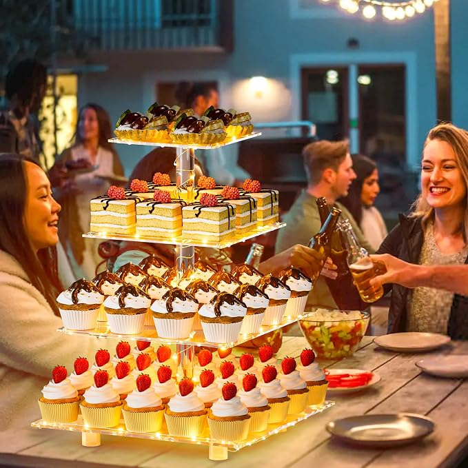 YestBuy Cupcake Stand with Yellow LED Lights, 4 Tier Cupcake Stand - Image 8