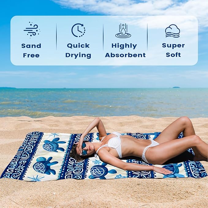2 Pack Microfiber Beach Towel Oversized 71"x32" Sand Free Quick Dry Absorbent Lightweight Thin , Compact Towels for Travel Swimming Pool Yoga Gym Camping Beach Accessories Vacation Essentials Gift