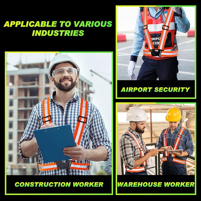 Hercicy 20 Pcs Reflective Vest High Visibility Safety Vests, Adjustable Bright Neon Lightweight Strap Gear (Orange)