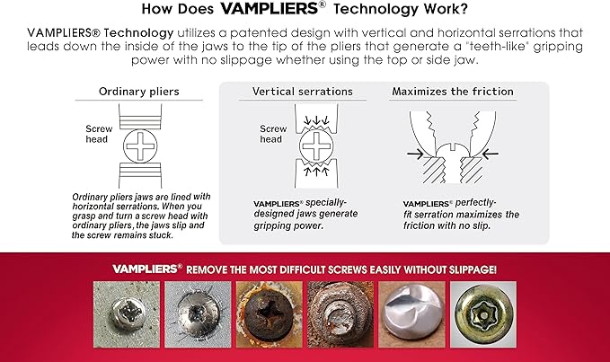 VAMPLIERS 4-Piece Stripped Screw Extractor Pliers Gift Set. Made in Japan. 8" Linesman, 7.5" Long Nose, 6.25" Multipurpose & 5" ESD Safe Pliers + Tool Pouch. Remove any Stripped/Damaged/Rusted Screws.