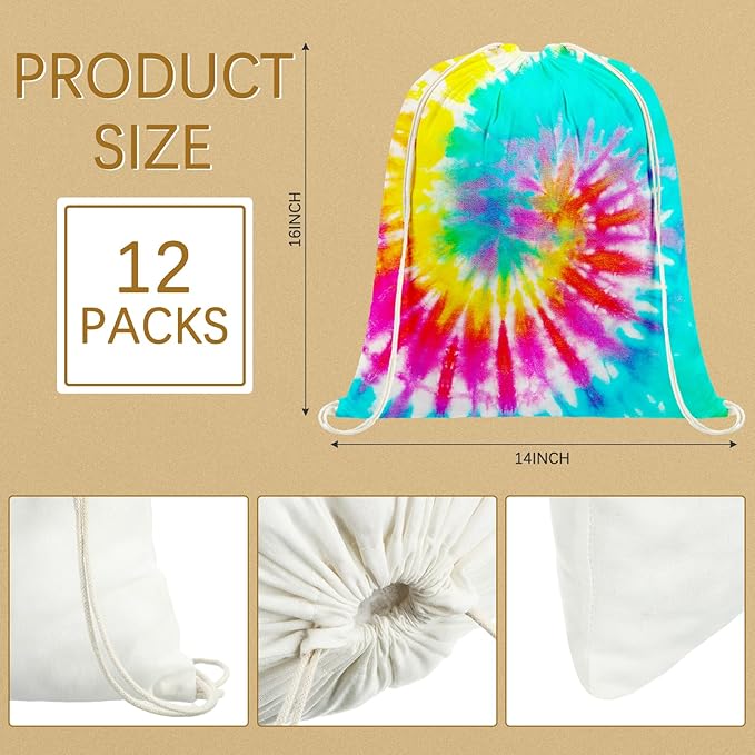 Saintrygo 12/6 Pcs Tie Dye Cotton Drawstring Bags Sublimation Blank Backpack - Image 2