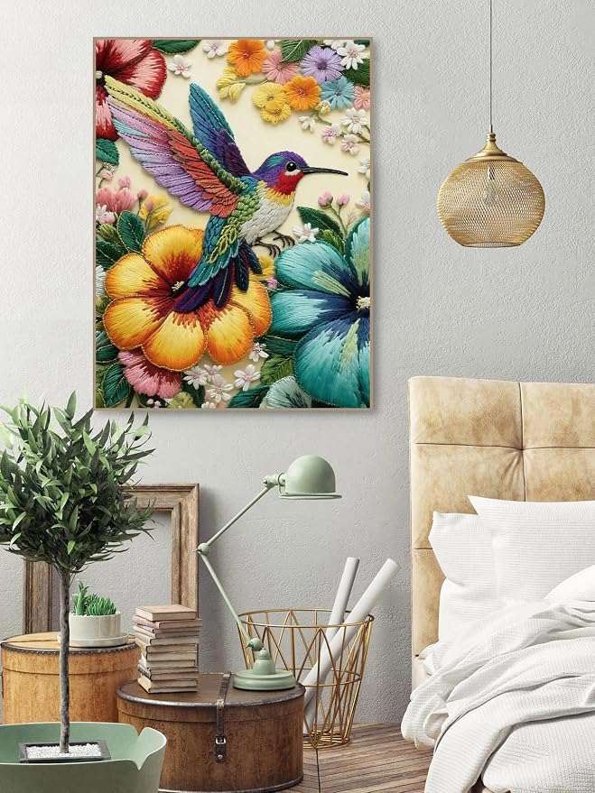Bird Stamped Cross Stitch Kits for Adults, Flowers 11CT Needlepoint Counted - Image 4