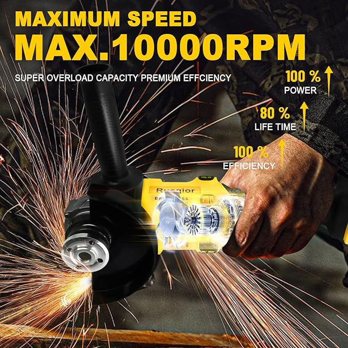 Cordless Angle Grinder for DEWALT 20V MAX Battery, 10000 RPM Brushless Grinder 4-1/2", 3 Variable Speed for Cutting, Griding, Polishing (No Battery)