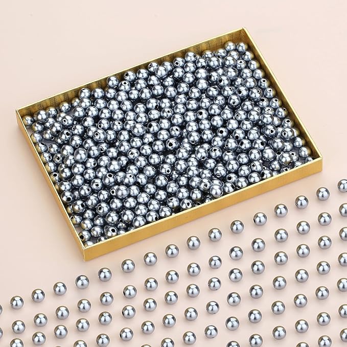 DUQGUHO Gray Pearl Beads for Crafts 8mm Plastic Pearl Beads - Image 2