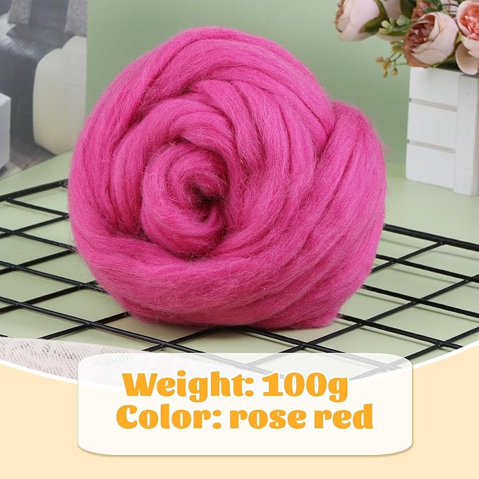3.53oz Wool Roving, Wool Felting Supplies, Pure Wool, Chunky Yarn, Spinning - Image 2