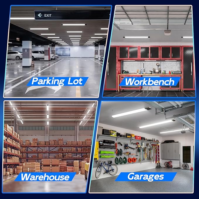 hykolity 24 Pack 4FT Linkable LED Shop Light for Garage, 4400lm, 4FT 42W, 5000K Daylight LED Workbench Light Fixture with Plug, Hanging or Surface Mount, Black - ETL