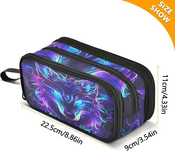 Mystical Wolf Face Pencil Case Box Boys Girls Large Pencil Pouch Zipper - Image 7