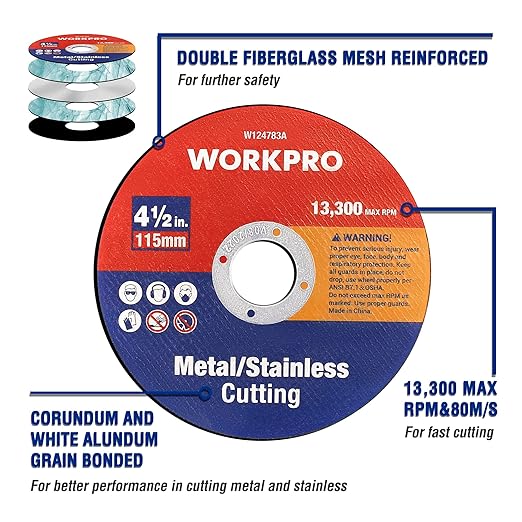 WORKPRO 10-Pack Cut-Off Wheels, 4-1/2 x 7/8-inch Metal&Stainless Steel Cutting Wheel, Thin Metal Cutting Disc for Angle Grinder