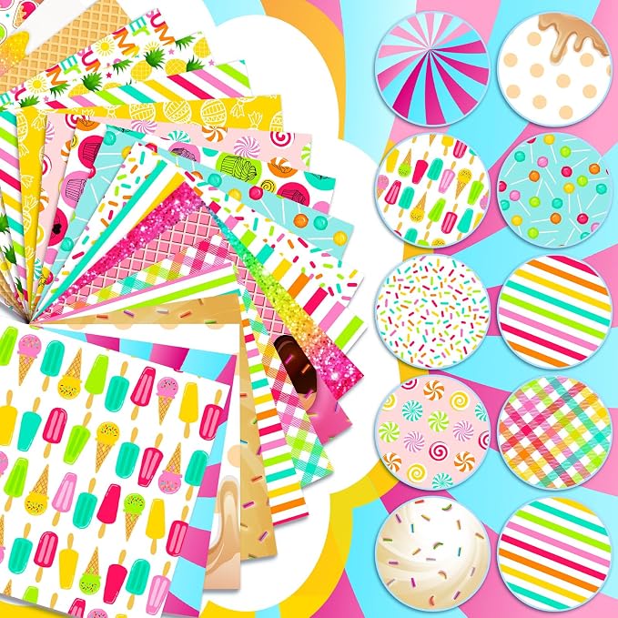 HunnmingRe 20 Pcs 10''x10'' Summer Quilting Fabric Square Ice Cream Pineapple - Image 5