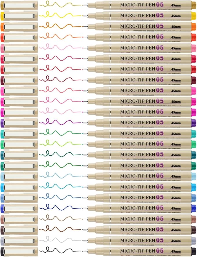 24 Colors Fineliner Pen Set, 05 Tip Fine Point Drawing Pens | Bleed Free Needle by Attom+Tech+Art