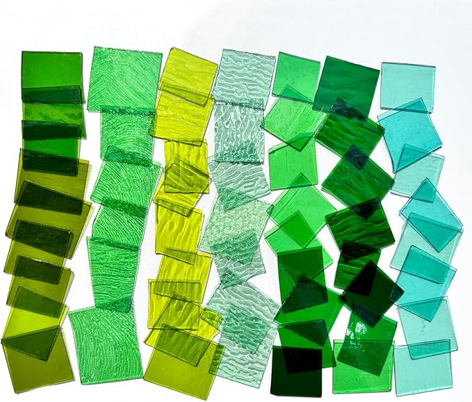 ILLUCKAI 2.2lb Irregular Stained Glass Scraps Sheets Green Mixed Collection - Image 4