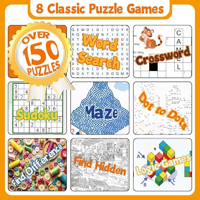 Elfew 4 Pack Activity Book for Adults, 150+ Brain Games, Puzzles Books for - Image 2