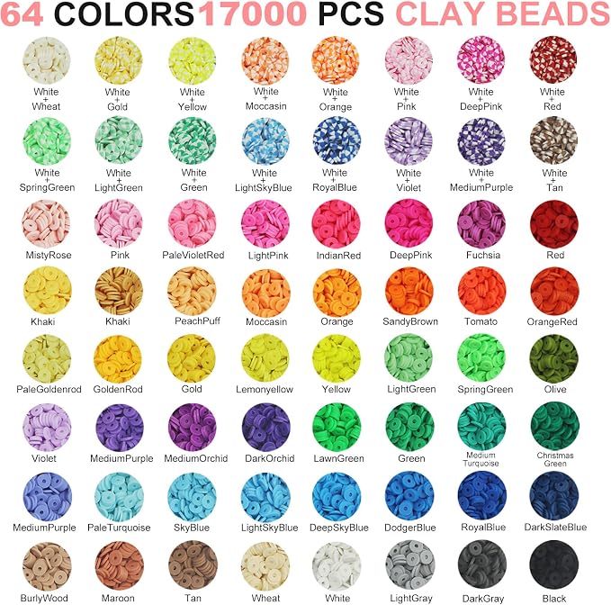Redtwo 18000 Pcs Clay Beads Bracelet Making Kit, 4 Boxes 64 Colors Flat Polymer - Image 3
