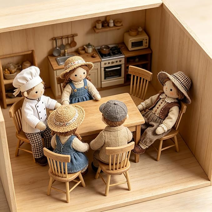 Z MAYABBO Wooden Dollhouse Furniture of Table & Chair, Miniature Dollhouse - Image 2