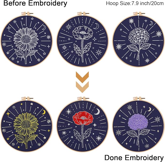 Louise Maelys 3Pcs Tarot Flower Embroidery Kit - Image 3