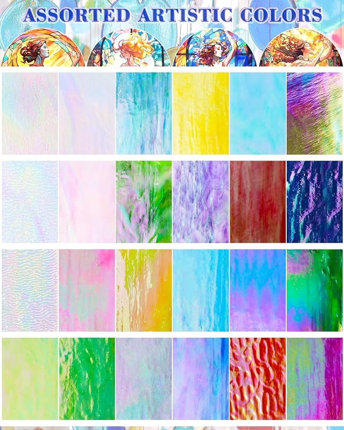 FIVEIZERO 24 Sheets Iridescent Stained Glass Sheets, 4x6 Inch Stained Glass - Image 2