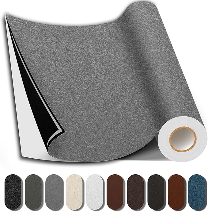 Leather Repair Patch, Repair Patch Self Adhesive Waterproof, DIY Large Leather Patches for Couches, Furniture, Kitchen Cabinets, Wall （Gray, 3.5X79 Inch）