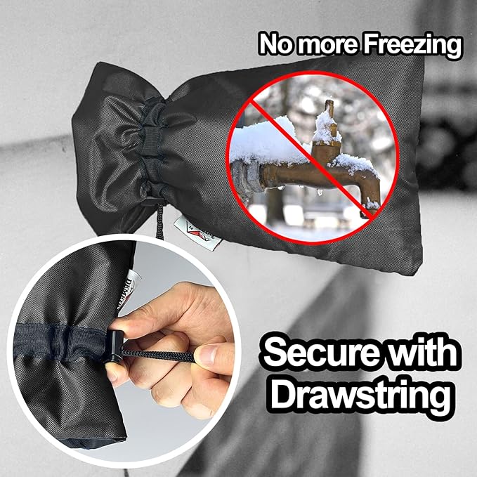 Enlarge Outdoor Faucet Cover for Winter Freeze Protection, 3M Thinsulate, 10"H x 6.3"W Hose Bib Covers for Wall Taps Outside, Waterproof & Frost Free Insulated Spigot Cover, 6 Pcs Faucet Socks - Black