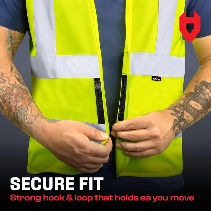 NoCry 360° Reflective Hi Vis Vest for Men and Women with Reinforced Stitching — ANSI/ISEA Yellow High Visibility Clothing for Work with Strong Hook & Loop Closure