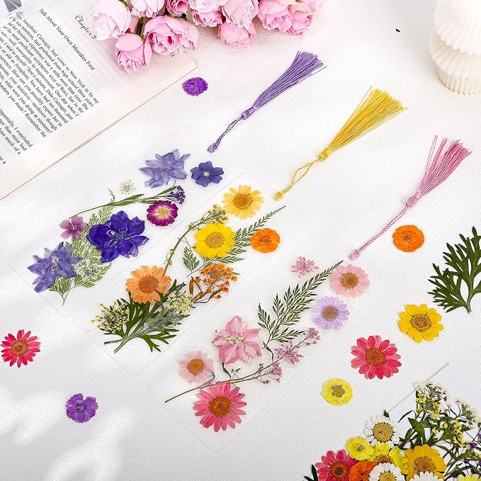 kmfosaat 344 Pcs Pressed Flower Bookmark Making Kit, 50 Laminating Pouches - Image 3