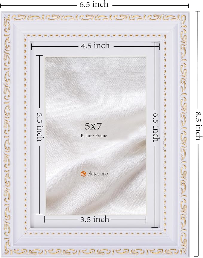 eletecpro 5x7 Vintage Picture Frame, Glass Cover, Horizontal or Vertical - Image 3