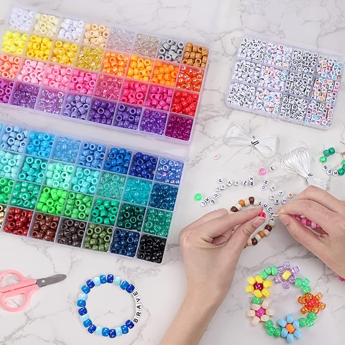 QUEFE Pony Beads for Bracelet Making Kit 64 Colors, Letter Beads and Elastic - Image 7