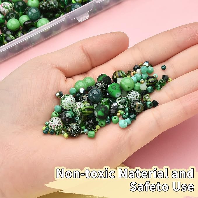 Glass Beads Jewelry Making Kit, Fresh Green Color-900pcs Include 8mm Assorted - Image 5