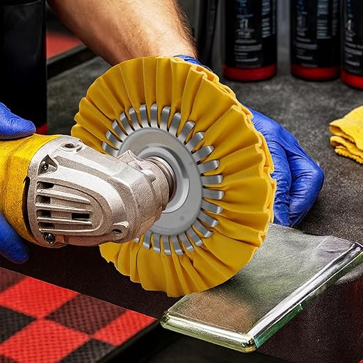 2PCS 8" Airway Buffing Wheel with 5/8" Arbor Flange-Free Hub, Yellow Buffing Wheels for Angle Grinder, Metal Polishing Wheel for Aluminum Wheels Stainless Steel Oxidation Removal