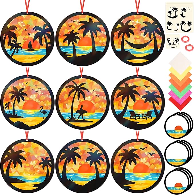 Renbuzhu 48PCS Summer Crafts: Paper Tropical Palm Tree Suncatchers DIY Kits by Renbuzhu