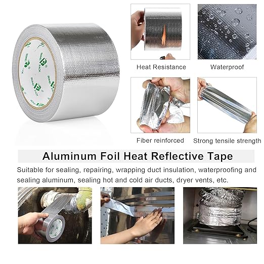 BOMEI PACK Adhesive Aluminum Foil Heat Shield Tape 2 Pack Barrier Fiberglass Thermal Insulation Reflective Material High Temp Protection (3 inch)