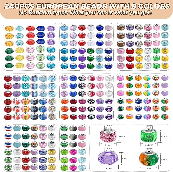Aipridy European Large Hole Beads, Colorful Glass Charm Beads Set - Image 2