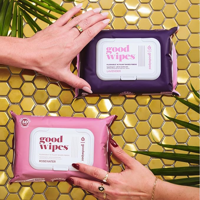 goodwipes Flushable Butt Wipes - Vitamin E & Aloe - Sewer & Septic Safe - Extra Large Adult Wet Wipes For Women & Men - Bathroom Essentials - Lavender, 418 Count (8 Packs + 1 Travel)