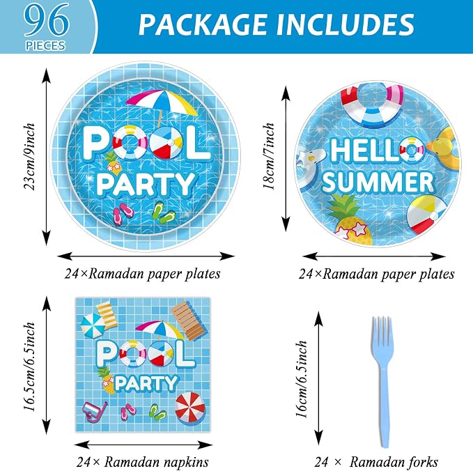 96 Pieces Pool Party Tableware Set - Image 2