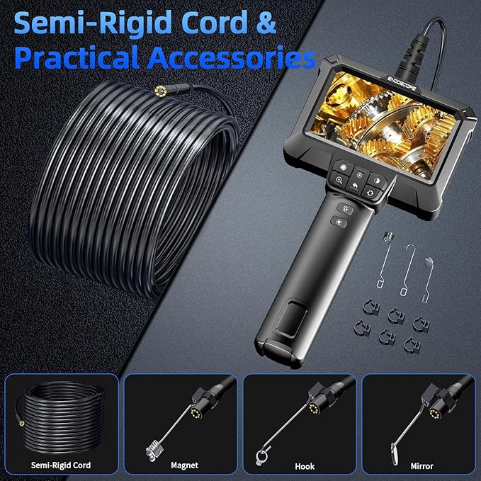 Endoscope Camera with Light - IP67 Waterproof Borescope Camera with 8 Adjustable LED Lights | 4.3" LCD Screen Borescope | HD 1080P Inspection Cameras with 16.5ft Semi-Rigid Cord Tools for Men