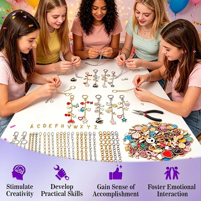 Pjordo 410Pcs Charm Lip Gloss Keychain Making Kit, DIY Keychain Kit Include 152 - Image 3