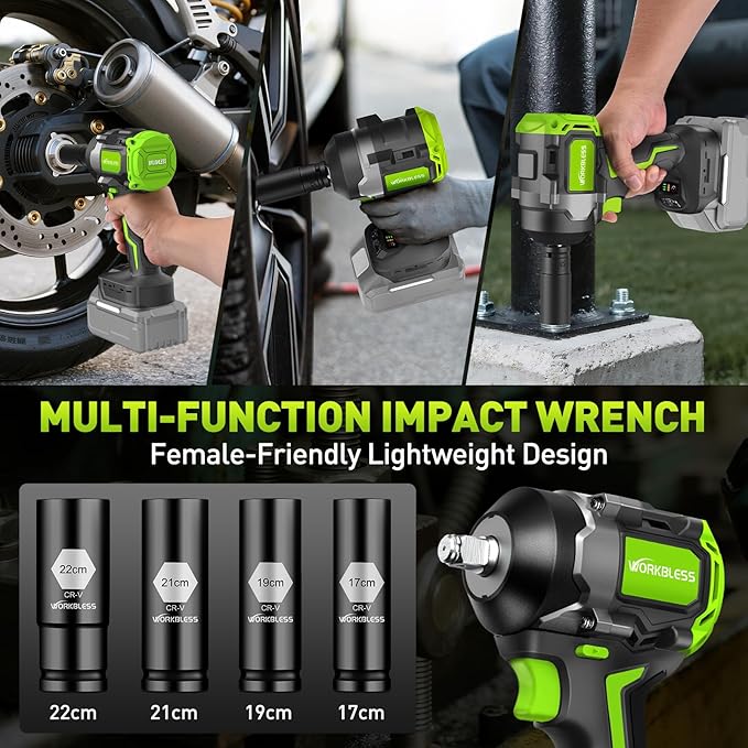 Cordless Impact Wrench, 630Ft-lbs (850N.m) Brushless 1/2 Inch, 2400RPM High Torque Impact Gun with 4 Sockets, Electric Impact Wrench for Car Repairing (Tool Only)