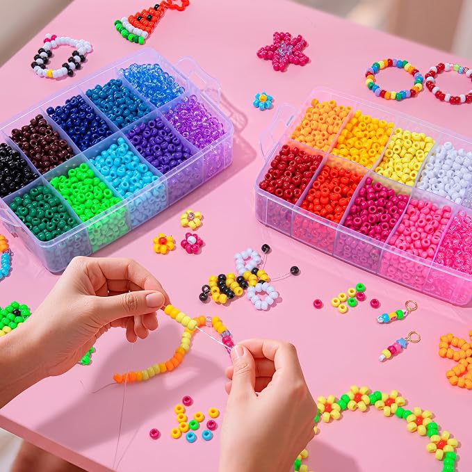 Simetufy 7200Pcs Pony Beads Bulk, 20 Assorted Colors 6x9MM Kandi Beads Kit - Image 5