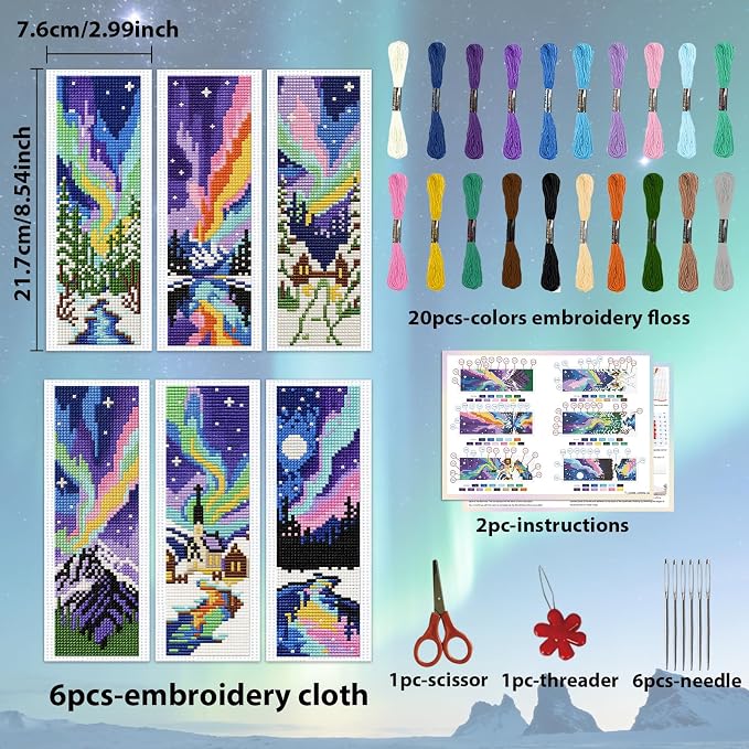 ACRNIGHEET 6PCS Cross Stitch Kits Stamped Cross Stitch Bookmark Kit - Image 2