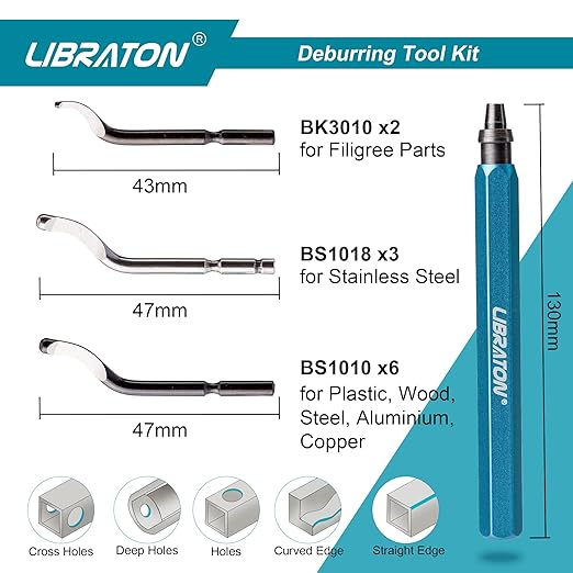 Libraton Deburring Tool with 11 High Speed Steel Blades, 360 Degree Rotary Head Deburring Tool for Metal, Resin, Aluminum, Copper, Plastic, 3D Printing, Wood