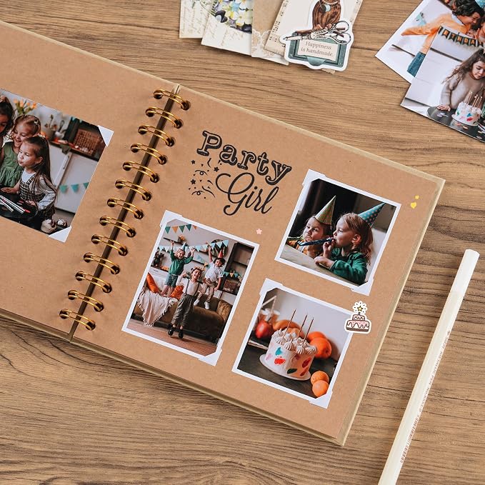 potricher 7 x 7 Inch DIY Scrapbook Album 40 Pages Hardcover Kraft Paper Scrap - Image 3