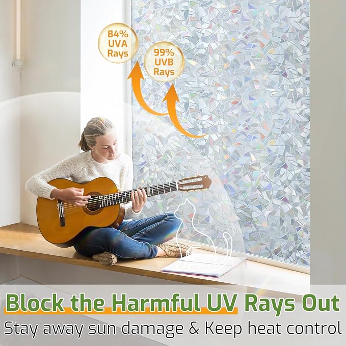 LUTE Rainbow Window Privacy Film, Stained Cling, 23.6" x 157.4" | 3D Decorative - Image 3