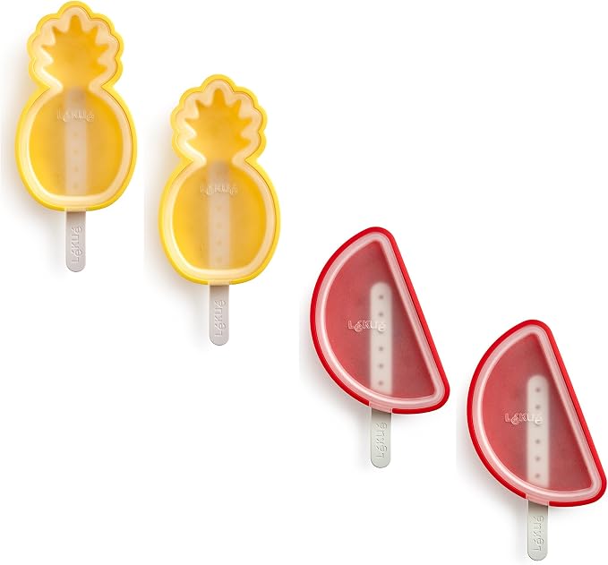Lékué Set of 4 Tropical Popsicle & Ice Cream Molds + Sticks & Lids | Fun Shape by Lekue