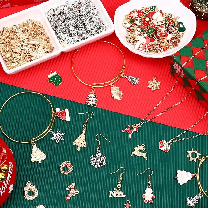 SANNIX 350Pcs Christmas Charms, Xmas Enamel Charms Mixed Bulk Antique Gold - Image 4
