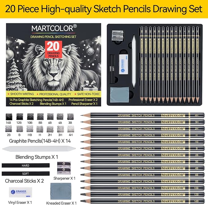 MARTCOLOR Drawing Sketching Pencil Set, 20 Pieces, Graphite Pencils, Charcoal - Image 2