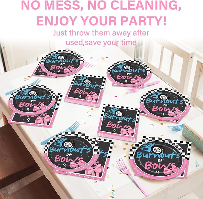 50 Guests Burnouts or Bows Gender Reveal Plates and Napkins Party Supplies Boys - Image 5